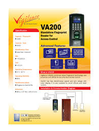 Security System Vigilance VA200 Fingerprint Door Access System